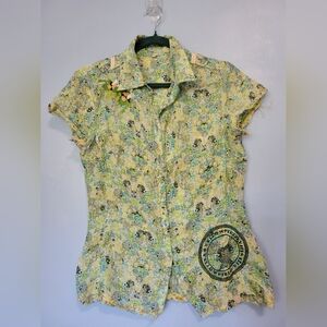 Yellowfield 8 Johny Was Magnolia Collection Silk/Cotton S Green Blouse